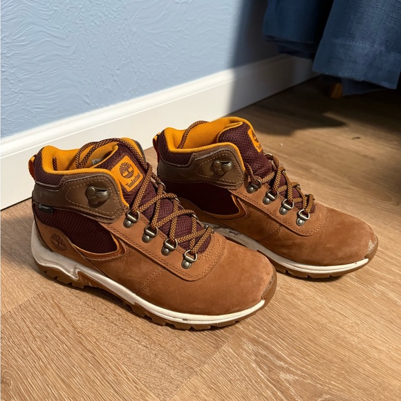 Timberland Shoes - Timberland Brown Suede Ankle Boots with Maroon and Yellow Accents